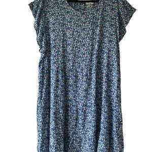 PLANET GOLD NWT! Women’s PLUS Babydoll Dress Blue/White Floral Tiered Flowy 3X